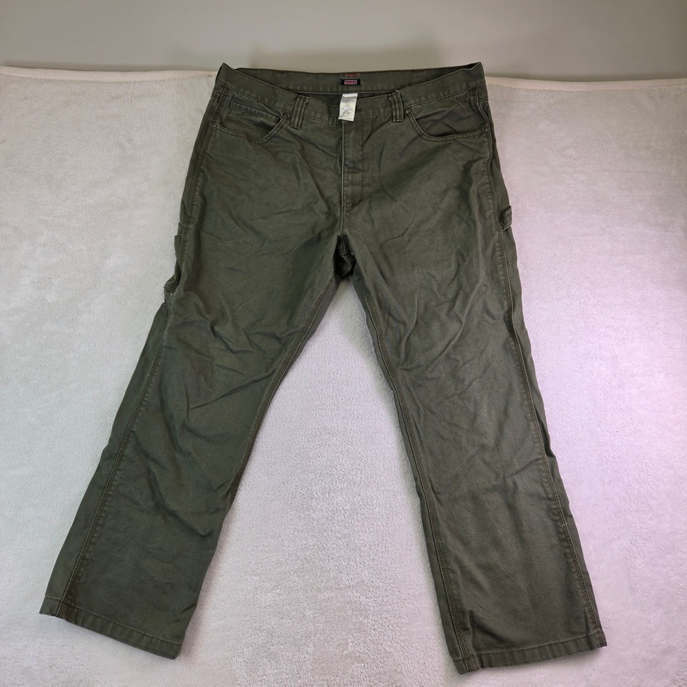 Craftsman Mens Olive Green Canvas Work Pants Carpenter Utility 42x32 F9